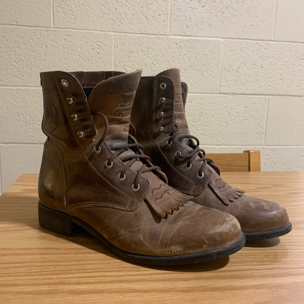 Distressed Ariat ankle lace up combat riding boots